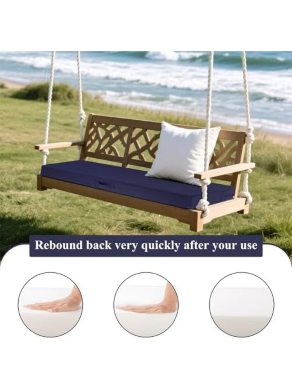 Thick Waterproof Outdoor Bench Cushions 42"x18"x3.2" for Patio & Garden - Picture 3 of 6
